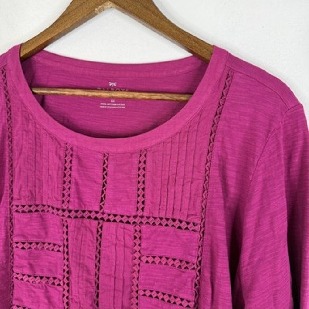 Talbots Top 3X Pink Eyelet Pleated Long Sleeve Tunic Blouse Womens Plus